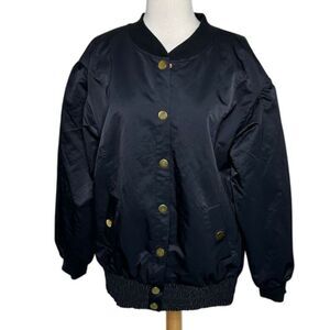 Victoria's Secret Sport Black Bomber Jacket Snap Button Lightweight Oversized L‎